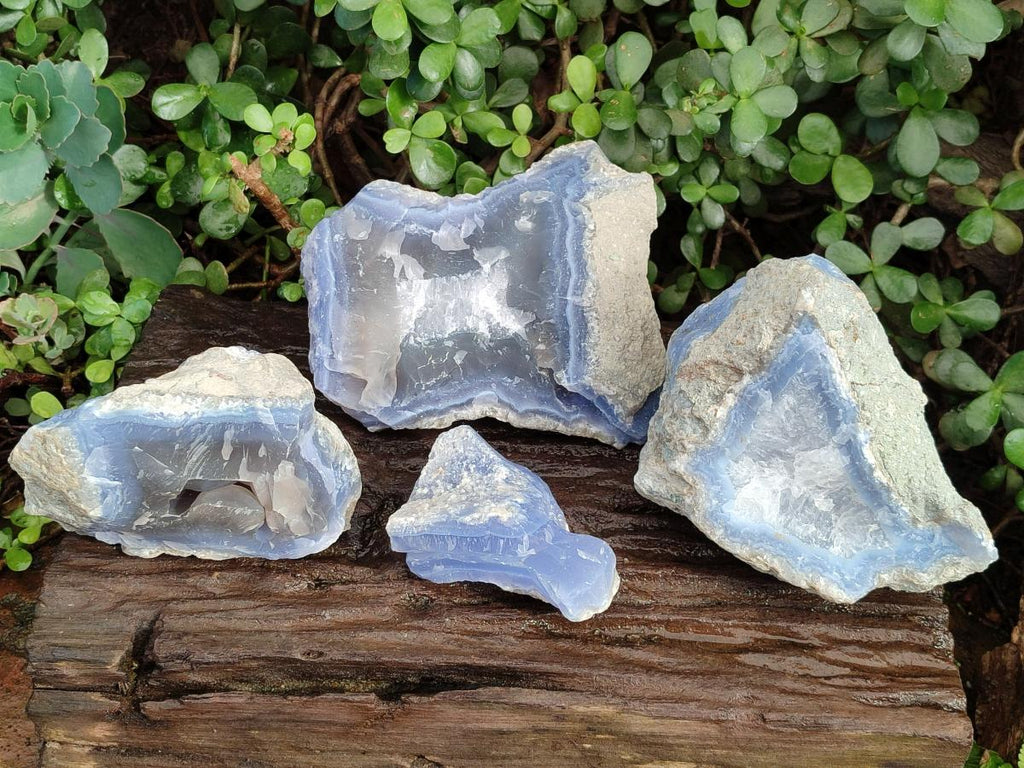 Natural Blue Lace Agate Specimens x 4 From Nsanje, Malawi - Toprock Gemstones and Minerals 