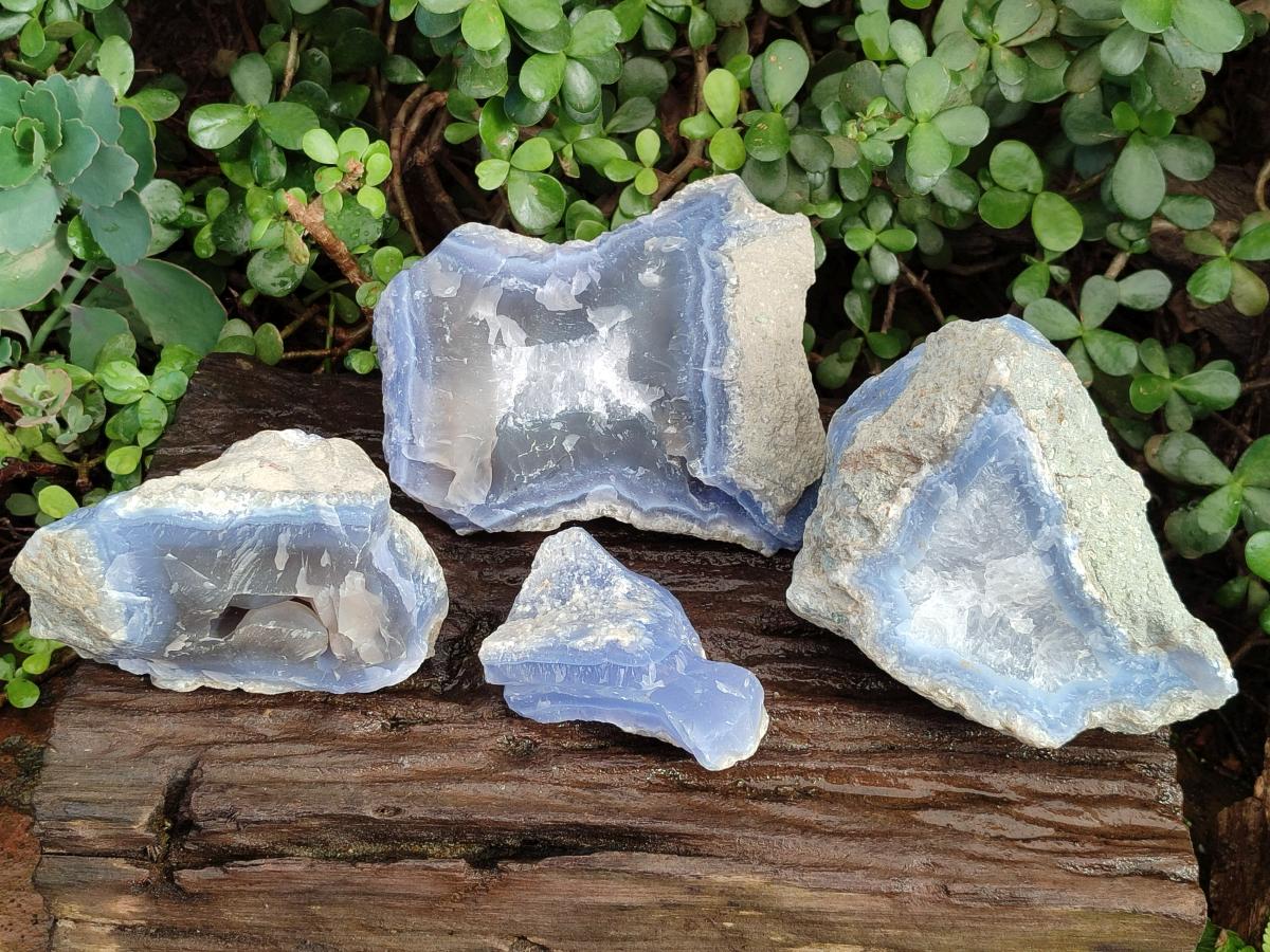 Natural Blue Lace Agate Specimens x 4 From Nsanje, Malawi - Toprock Gemstones and Minerals 