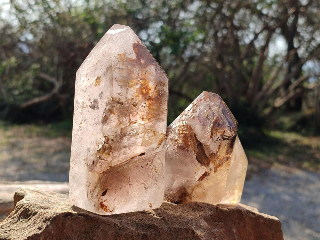 Polished Smokey Quartz Display Crystals x 2 From Madagascar - Toprock Gemstones and Minerals 