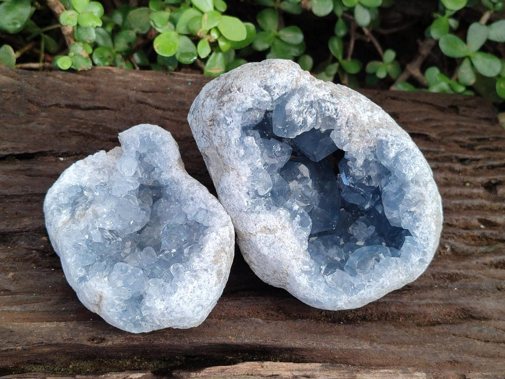 Natural Blue Celestite Geode Specimens x 2 From Sakoany, Madagascar - Toprock Gemstones and Minerals 