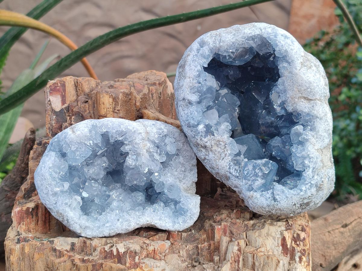 Natural Blue Celestite Geode Specimens x 2 From Sakoany, Madagascar - Toprock Gemstones and Minerals 