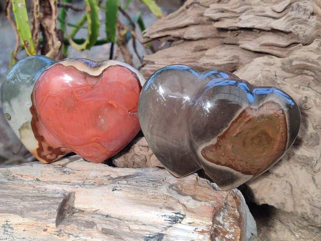 Polished Polychrome Jasper Twin Hearts x 6 From NW Coast, Madagascar - Toprock Gemstones and Minerals 