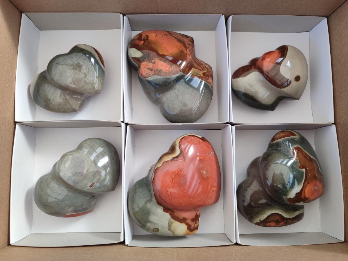 Polished Polychrome Jasper Twin Hearts x 6 From NW Coast, Madagascar - Toprock Gemstones and Minerals 