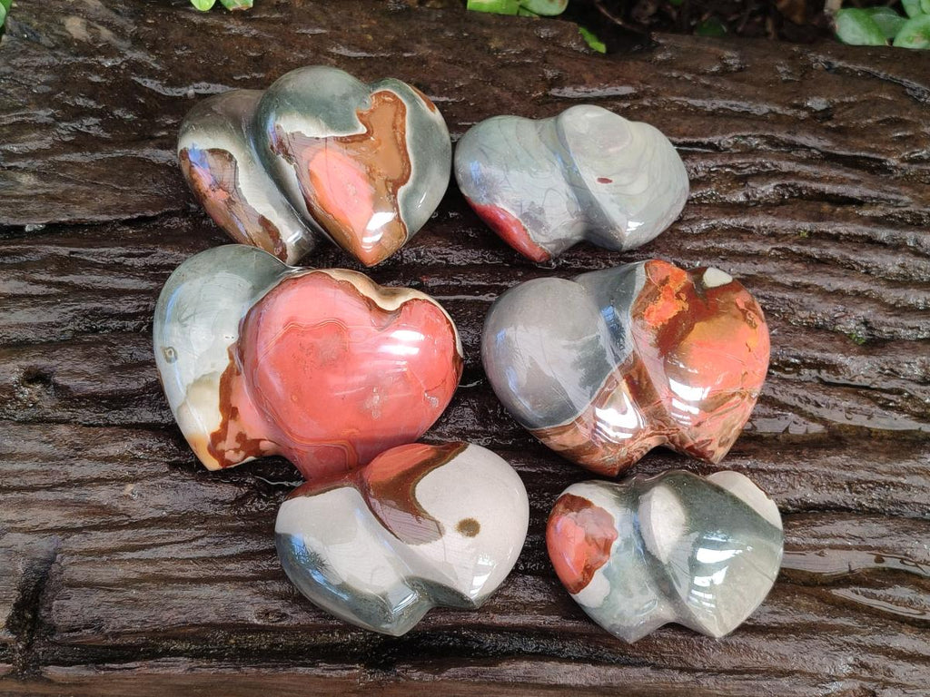 Polished Polychrome Jasper Twin Hearts x 6 From NW Coast, Madagascar - Toprock Gemstones and Minerals 