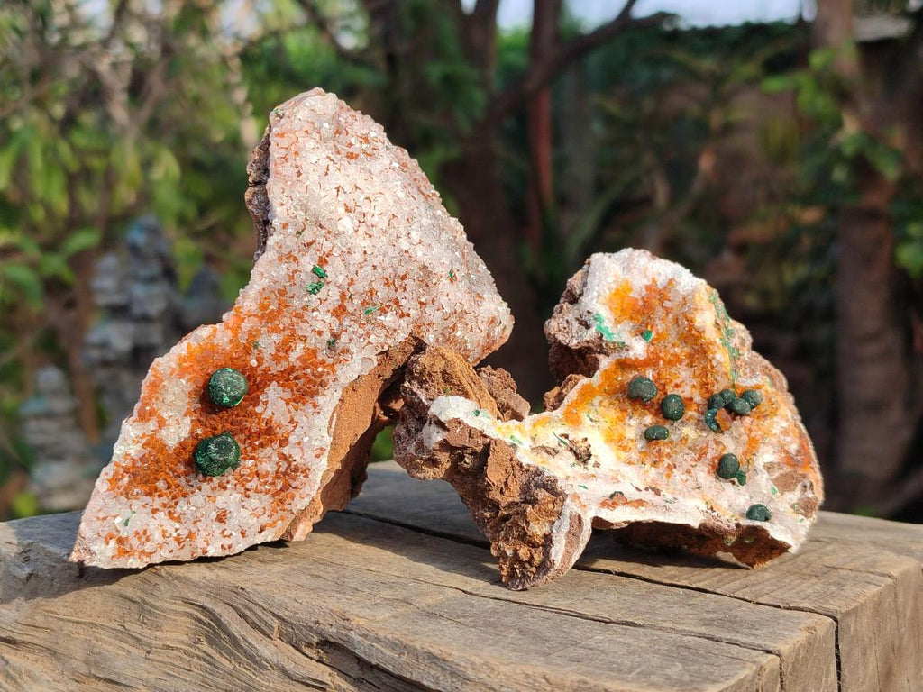 Natural Ball Malachite Specimens Coated with Drusy Quartz on Dolomite x 4 From Mindingi Mine, Congo - Toprock Gemstones and Minerals 