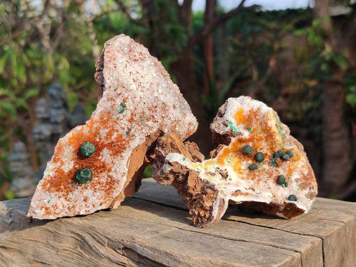Natural Ball Malachite Specimens Coated with Drusy Quartz on Dolomite x 4 From Mindingi Mine, Congo - Toprock Gemstones and Minerals 