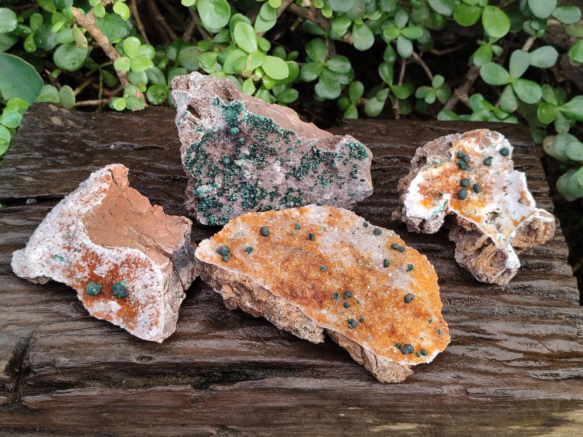 Natural Ball Malachite Specimens Coated with Drusy Quartz on Dolomite x 4 From Mindingi Mine, Congo - Toprock Gemstones and Minerals 