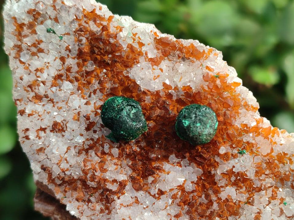Natural Ball Malachite Specimens Coated with Drusy Quartz on Dolomite x 4 From Mindingi Mine, Congo - Toprock Gemstones and Minerals 