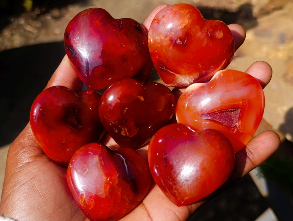 Polished Carnelian Agate Gemstone Hearts x 24 From Madagascar - Toprock Gemstones and Minerals 