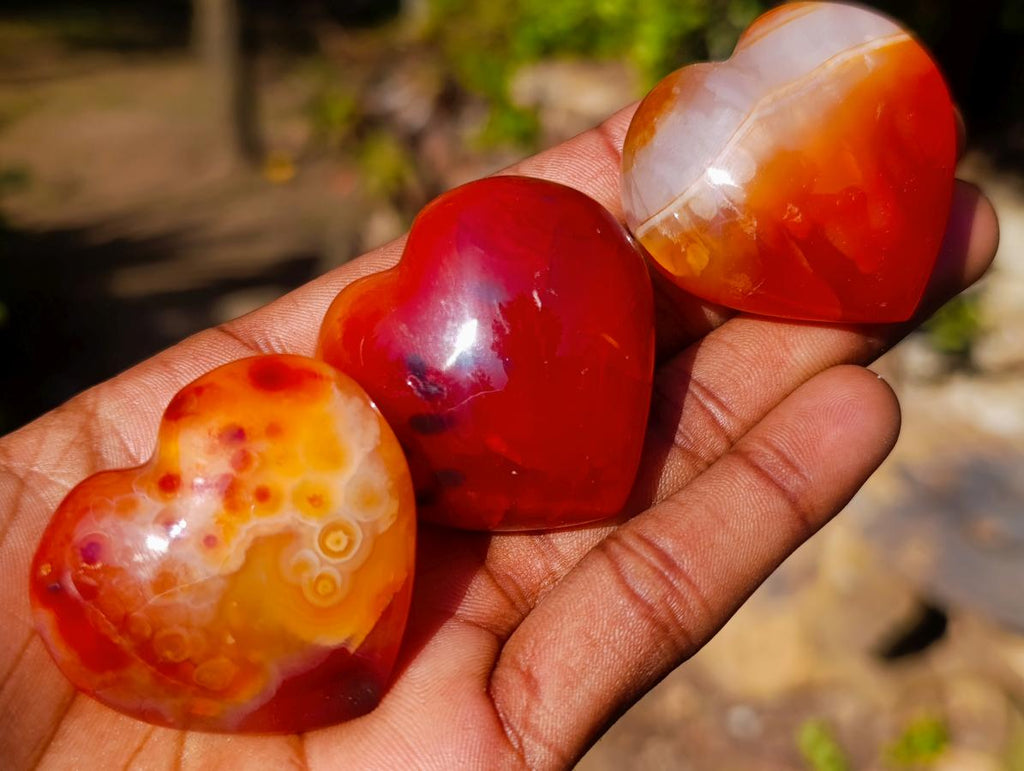 Polished Carnelian Agate Gemstone Hearts x 24 From Madagascar - Toprock Gemstones and Minerals 