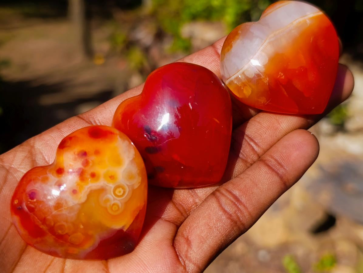 Polished Carnelian Agate Gemstone Hearts x 24 From Madagascar - Toprock Gemstones and Minerals 