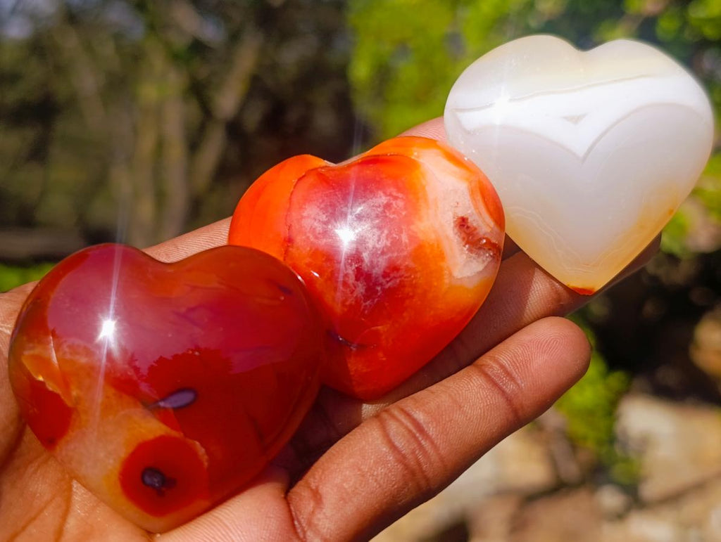 Polished Carnelian Agate Gemstone Hearts x 24 From Madagascar - Toprock Gemstones and Minerals 
