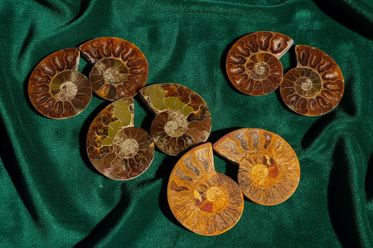 Polished Cleoniceras Ammonite Fossil Pairs x 12 From Tulear, Madagascar - Toprock Gemstones and Minerals 