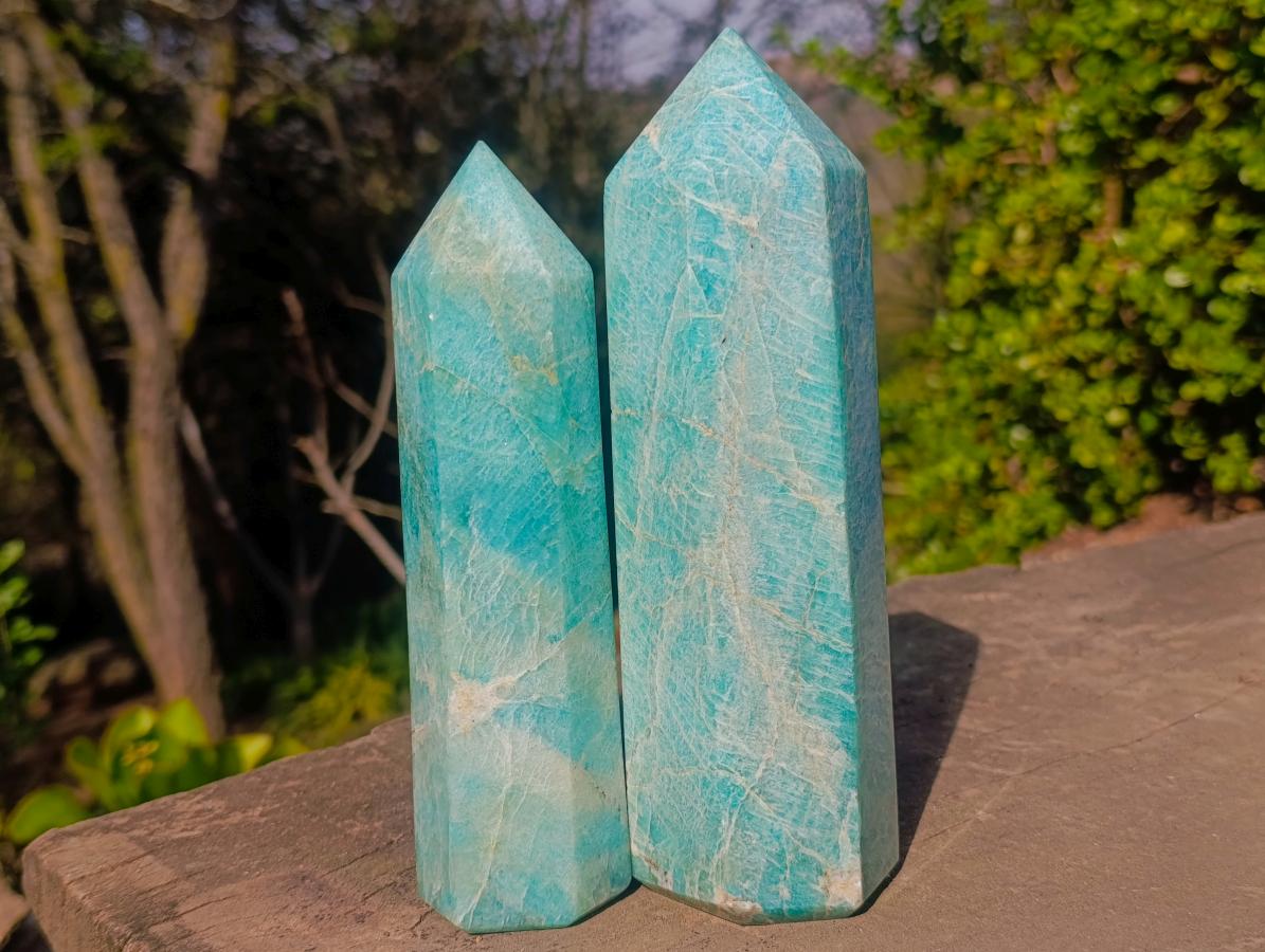 Polished Amazonite Display Crystals x 2 From Madagascar - Toprock Gemstones and Minerals 