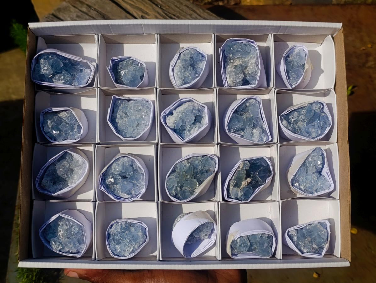 Natural Blue Celestite Specimens x 20 From Sakoany, Madagascar - Toprock Gemstones and Minerals 