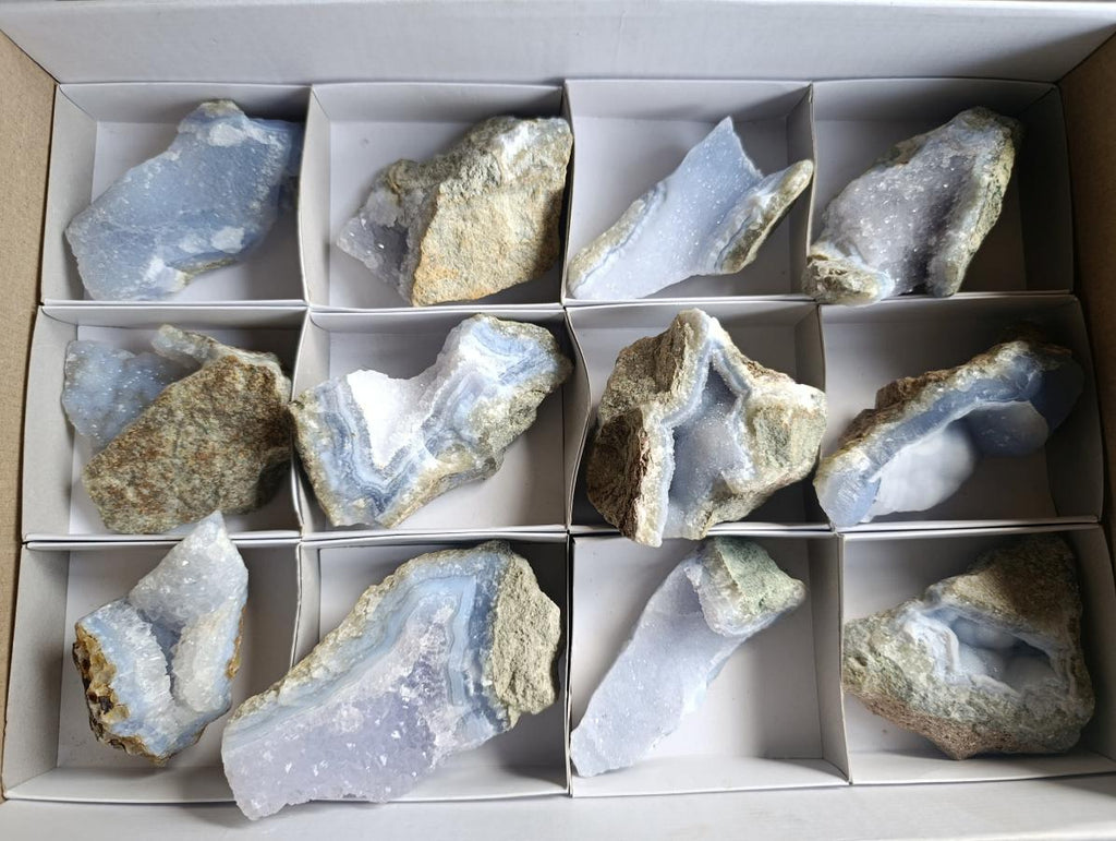 Natural Blue Lace Agate Specimens x 12 From Nsanje, Malawi - Toprock Gemstones and Minerals 