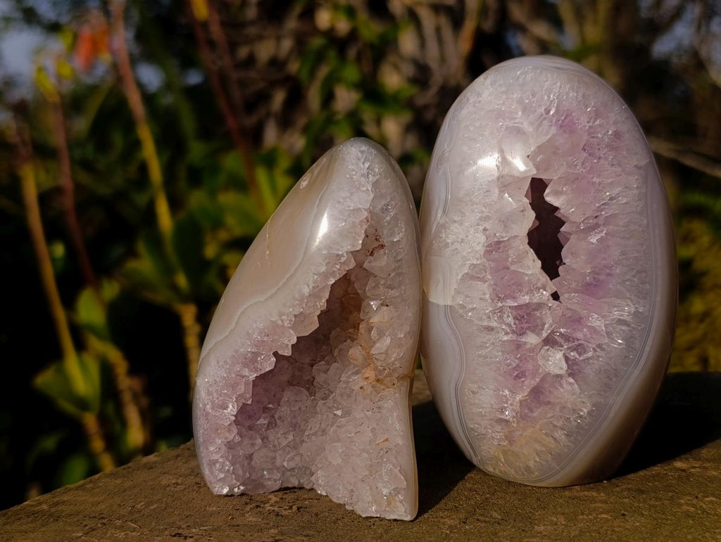 Polished Agate Amethyst Geodes Standing Display Pieces x 4 From Maintirano, Madagascar - Toprock Gemstones and Minerals 
