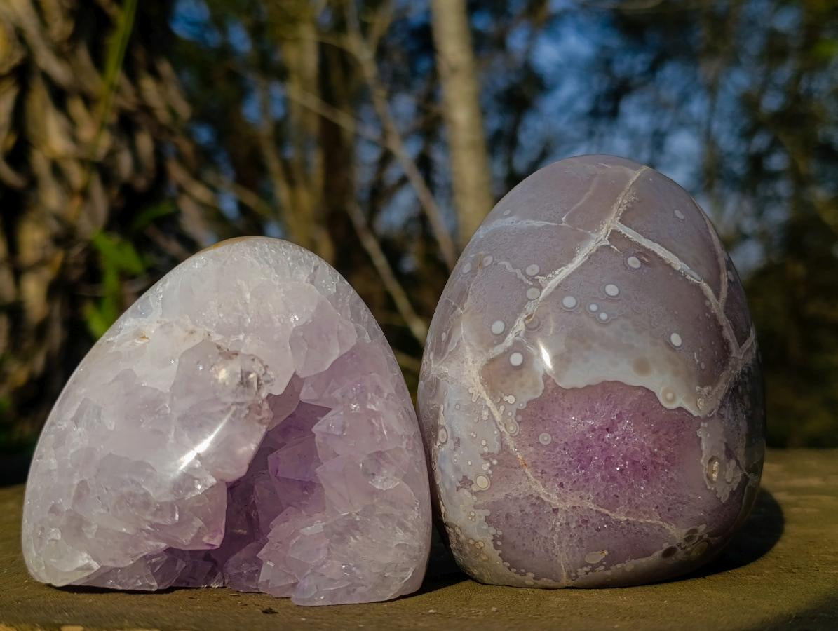 Polished Agate Amethyst Geodes Standing Display Pieces x 4 From Maintirano, Madagascar - Toprock Gemstones and Minerals 
