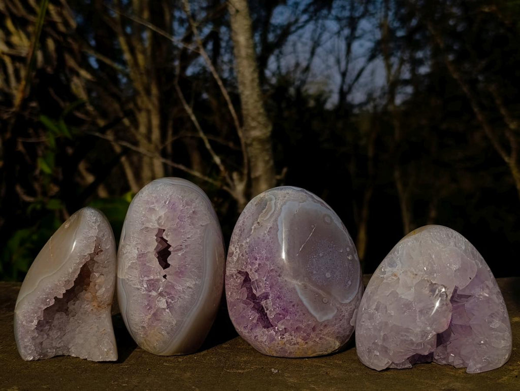Polished Agate Amethyst Geodes Standing Display Pieces x 4 From Maintirano, Madagascar - Toprock Gemstones and Minerals 
