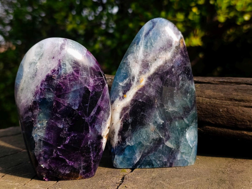 Polished Watermelon Fluorite Standing Display Pieces x 3 From Uis, Namibia - Toprock Gemstones and Minerals 
