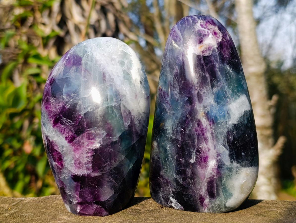 Polished Watermelon Fluorite Standing Display Pieces x 3 From Uis, Namibia - Toprock Gemstones and Minerals 