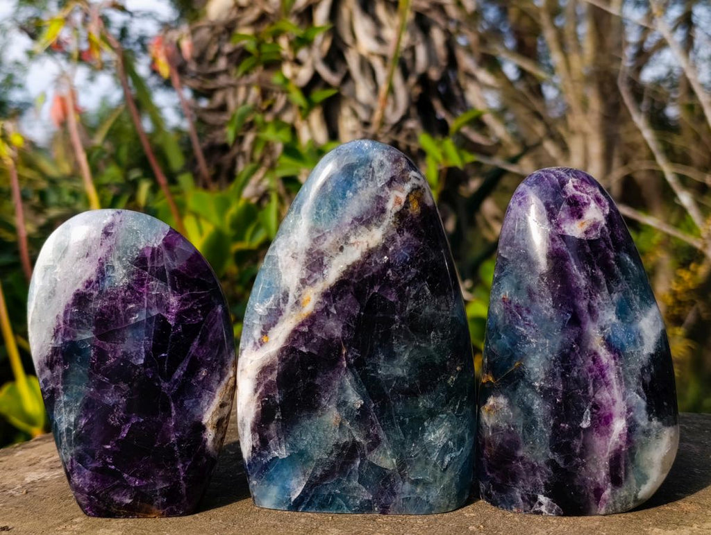 Polished Watermelon Fluorite Standing Display Pieces x 3 From Uis, Namibia - Toprock Gemstones and Minerals 