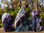 Polished Watermelon Fluorite Standing Display Pieces x 3 From Uis, Namibia - Toprock Gemstones and Minerals 