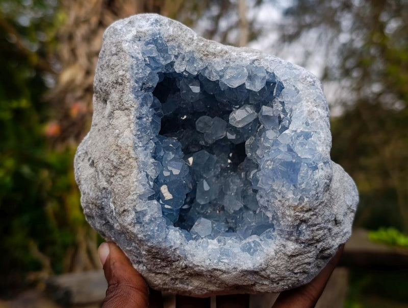 Natural Blue Celestite Geode Specimens x 2 From Sakoany, Madagascar - Toprock Gemstones and Minerals 