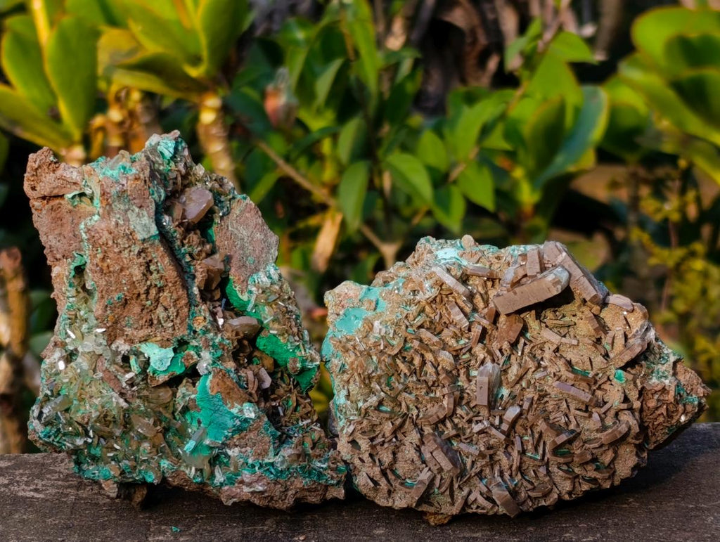 Natural Rare Bladed Barite with Malachite Specimens x 2 From Shangulowé Mine, Congo - Toprock Gemstones and Minerals 