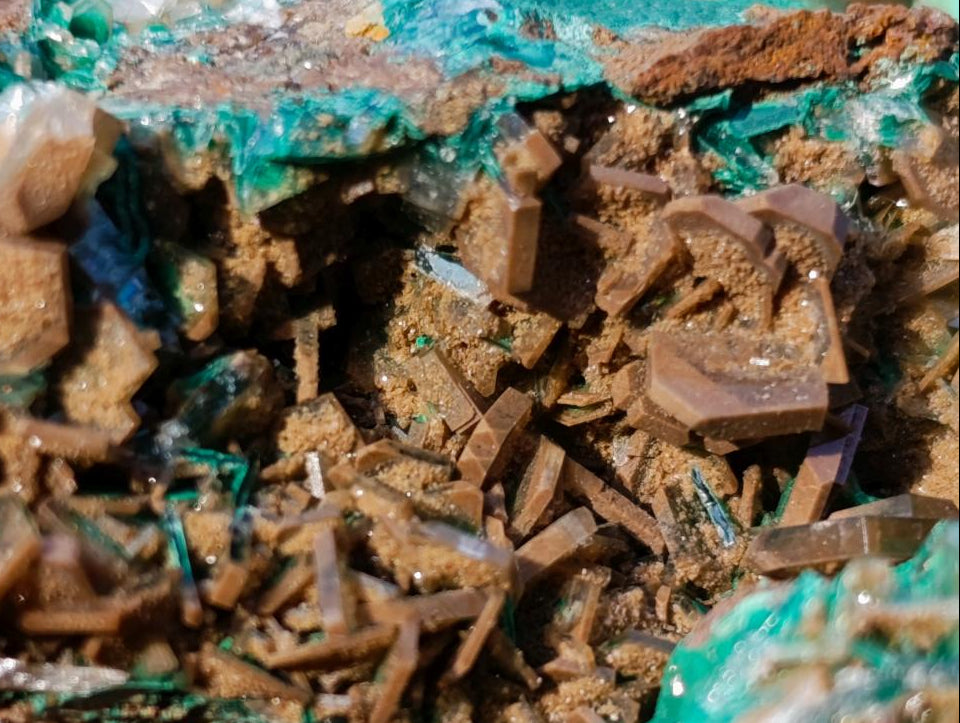 Natural Rare Bladed Barite with Malachite Specimens x 2 From Shangulowé Mine, Congo - Toprock Gemstones and Minerals 