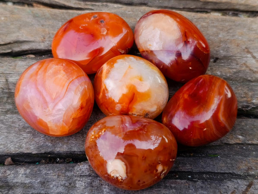 Polished Carnelian Agate Gemstone Galets x 35 From Madagascar - Toprock Gemstones and Minerals 