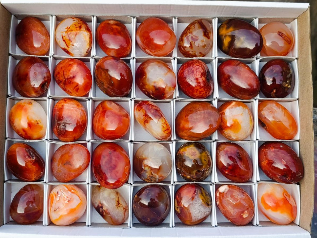 Polished Carnelian Agate Gemstone Galets x 35 From Madagascar - Toprock Gemstones and Minerals 