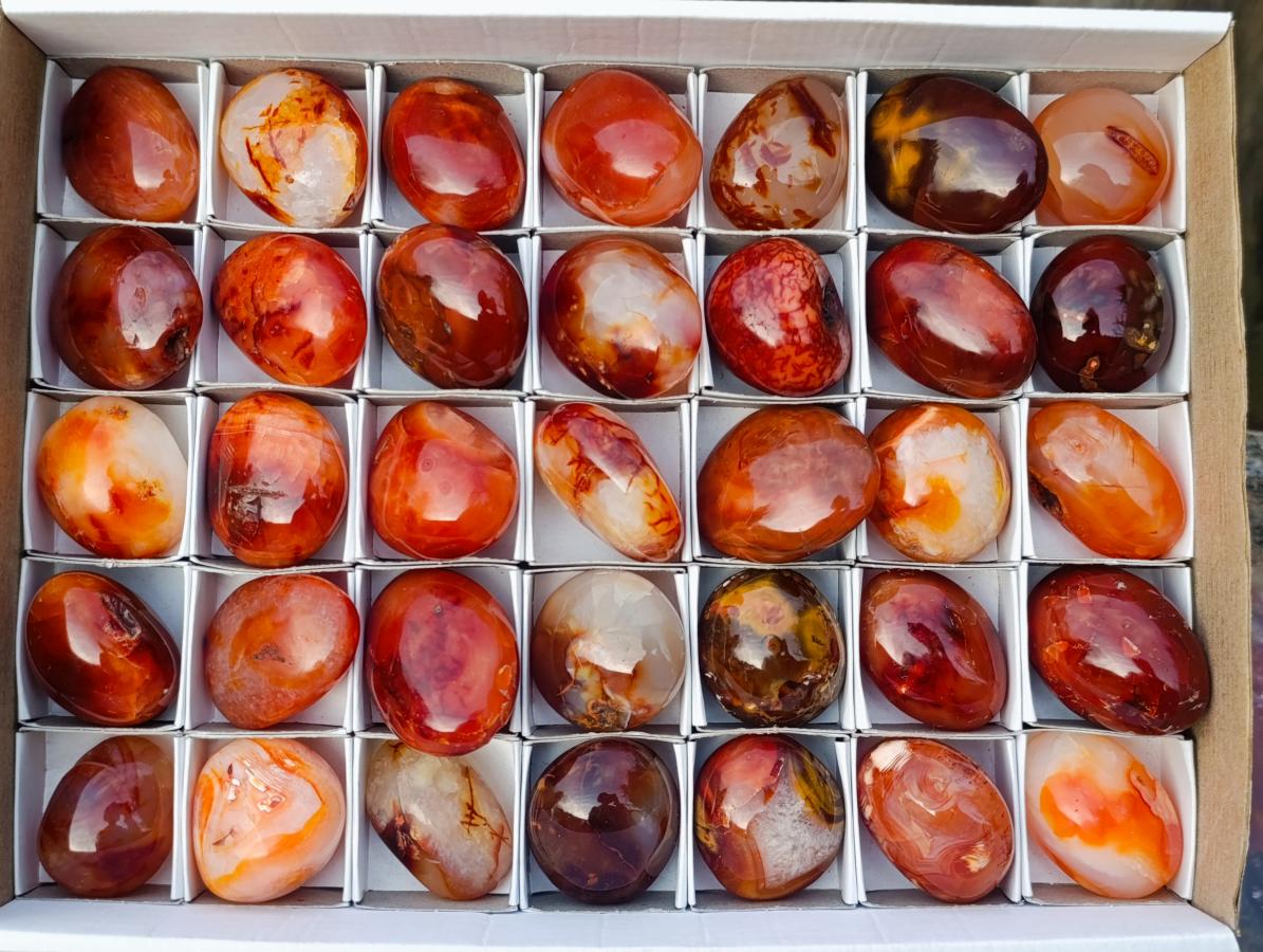 Polished Carnelian Agate Gemstone Galets x 35 From Madagascar - Toprock Gemstones and Minerals 