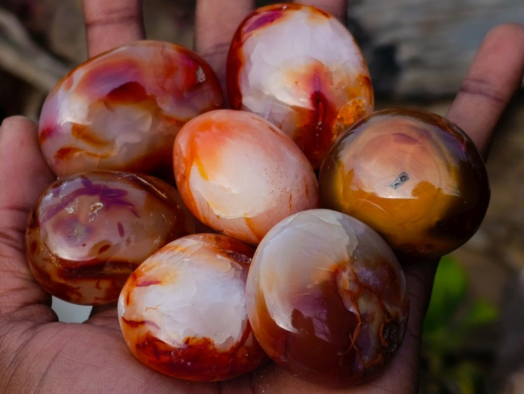 Polished Carnelian Agate Gemstone Galets x 35 From Madagascar - Toprock Gemstones and Minerals 
