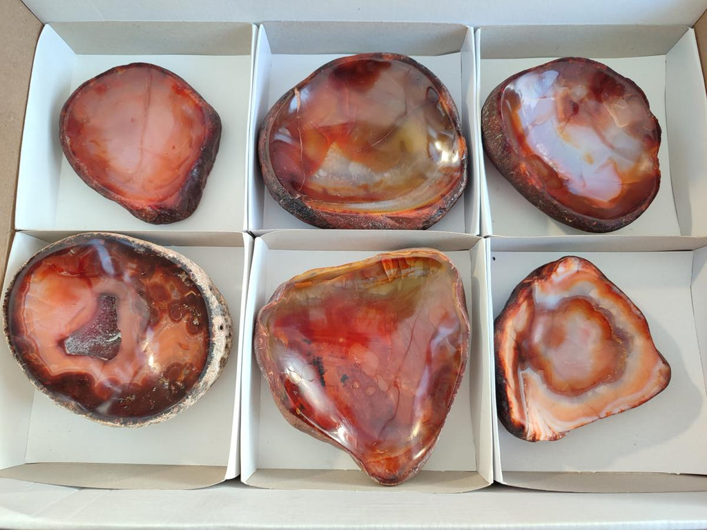 Polished Carnelian Agate Gemstone Bowls x 6 From Madagascar - Toprock Gemstones and Minerals 