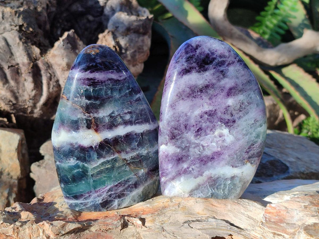 Polished Watermelon Fluorite Standing Display Pieces x 3 From Uis, Namibia - Toprock Gemstones and Minerals 