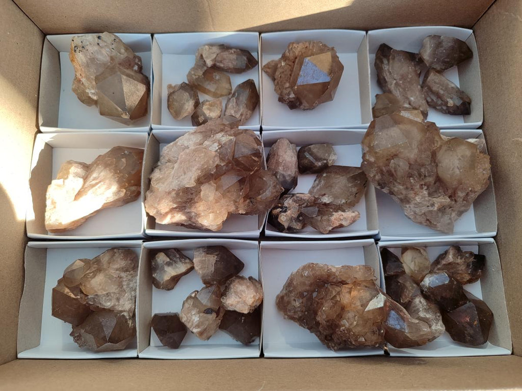 Natural Smokey Luena Quartz Crystals and Clusters x 36 From Luena, Congo - Toprock Gemstones and Minerals 