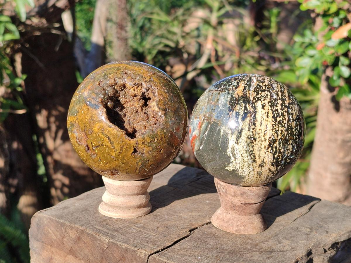 Polished Ocean Jasper Spheres x 2 From Northwest Coast, Madagascar - Toprock Gemstones and Minerals 