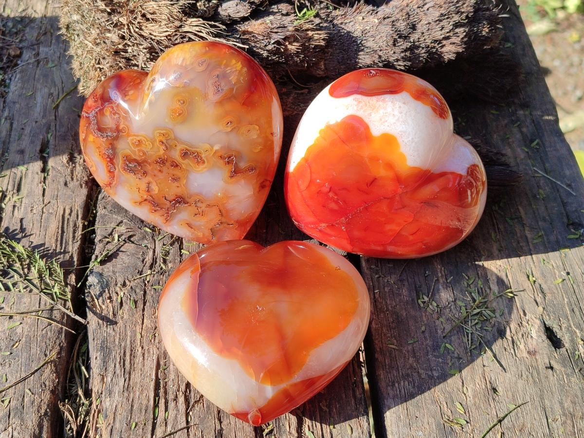 Polished Carnelian Agate Gemstone Hearts x 4 From Madagascar - Toprock Gemstones and Minerals 