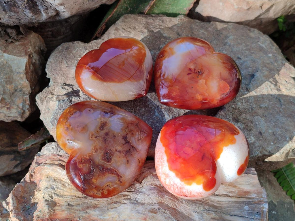 Polished Carnelian Agate Gemstone Hearts x 4 From Madagascar - Toprock Gemstones and Minerals 