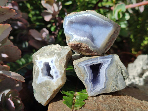 Polished On One Side Blue Lace Agate Geodes x 24 From Nsanje, Malawi - Toprock Gemstones and Minerals 