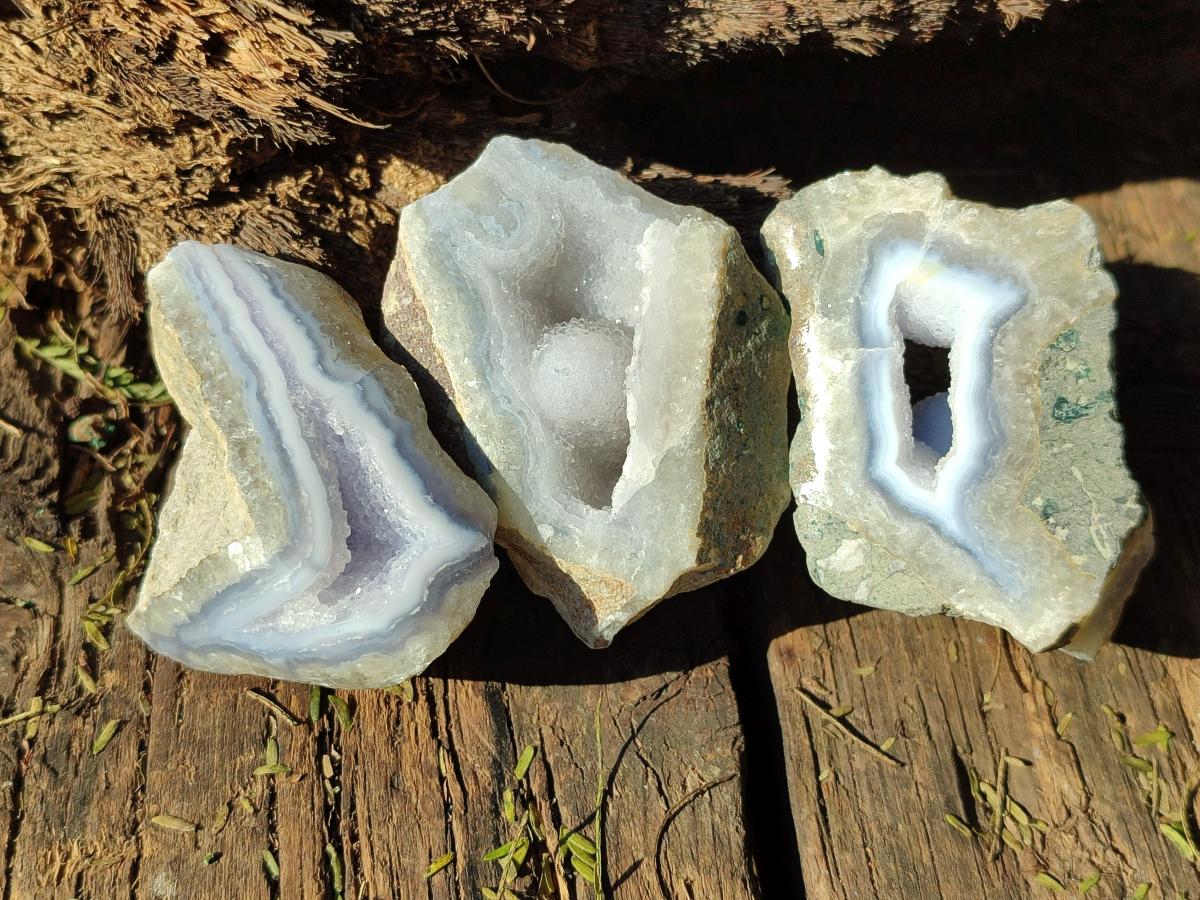 Polished On One Side Blue Lace Agate Geodes x 24 From Nsanje, Malawi - Toprock Gemstones and Minerals 