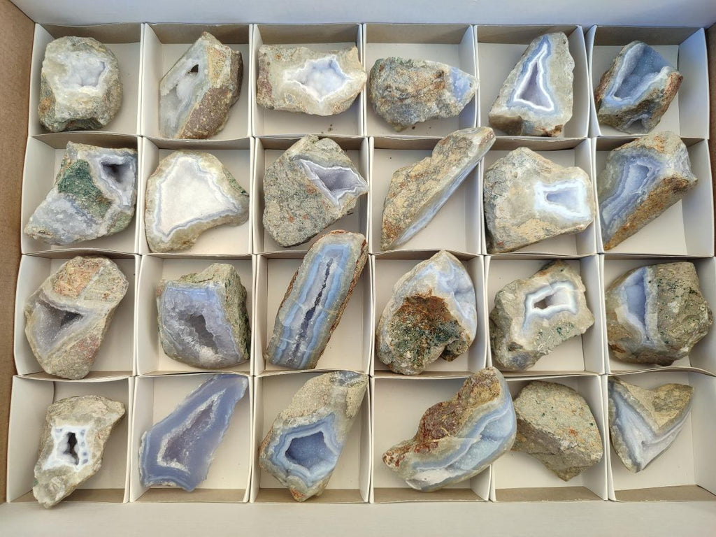 Polished On One Side Blue Lace Agate Geodes x 24 From Nsanje, Malawi - Toprock Gemstones and Minerals 