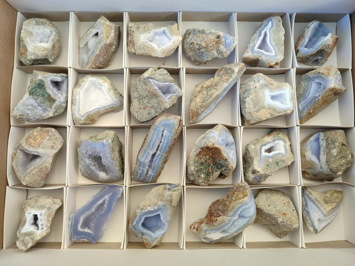 Polished On One Side Blue Lace Agate Geodes x 24 From Nsanje, Malawi - Toprock Gemstones and Minerals 