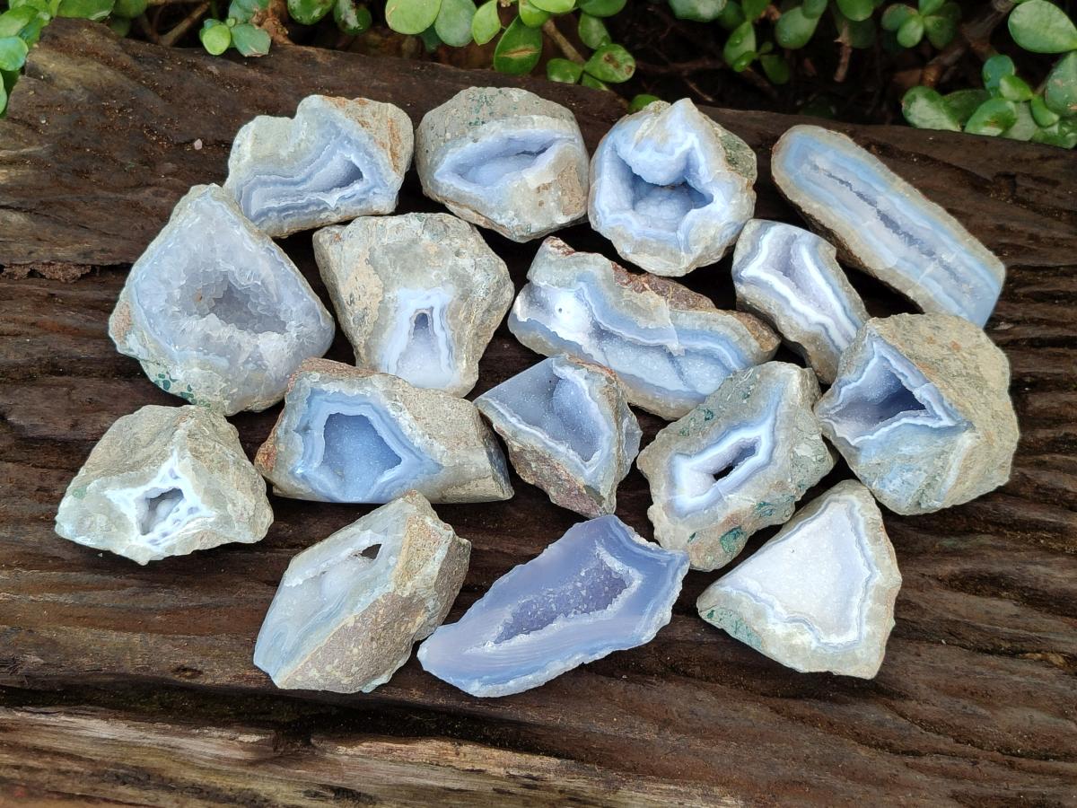 Polished On One Side Blue Lace Agate Geodes x 24 From Nsanje, Malawi - Toprock Gemstones and Minerals 