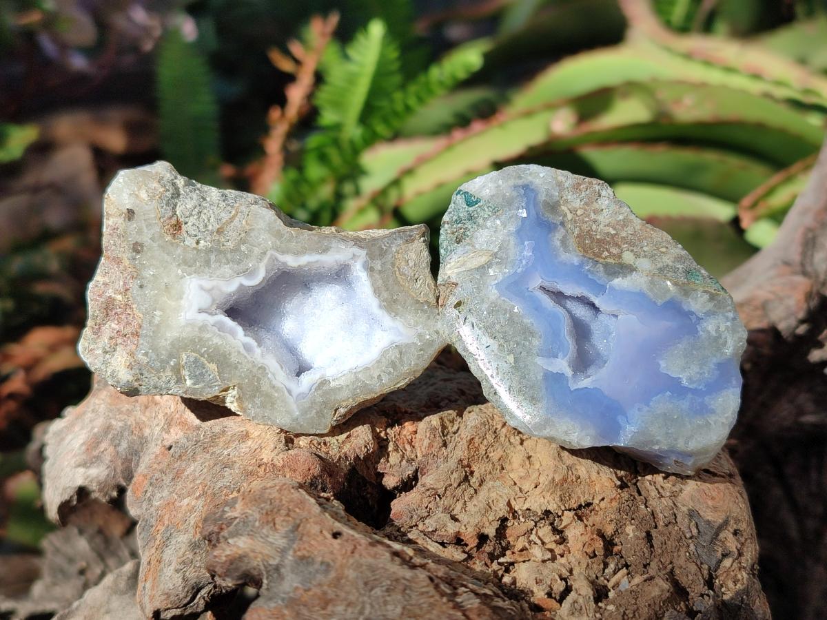 Polished On One Side Blue Lace Agate Geodes x 24 From Nsanje, Malawi - Toprock Gemstones and Minerals 