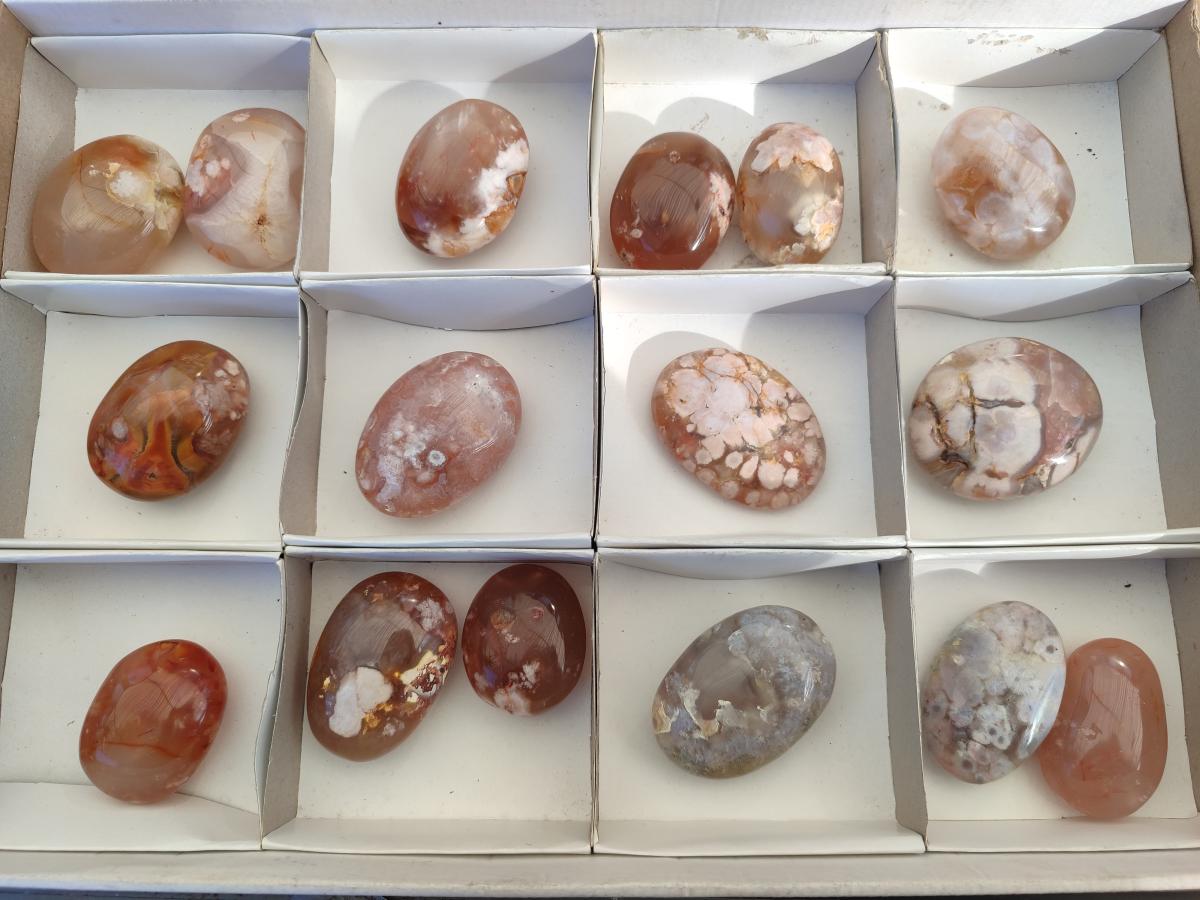 Polished Flower Agate Palm Stones x 16 From Antsahalova, Madagascar - Toprock Gemstones and Minerals 