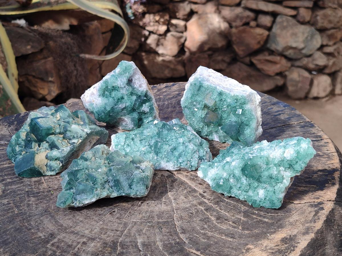 Natural Green Cubic Fluorite Specimens x 6 From Mandrosonoro, Madagascar - Toprock Gemstones and Minerals 