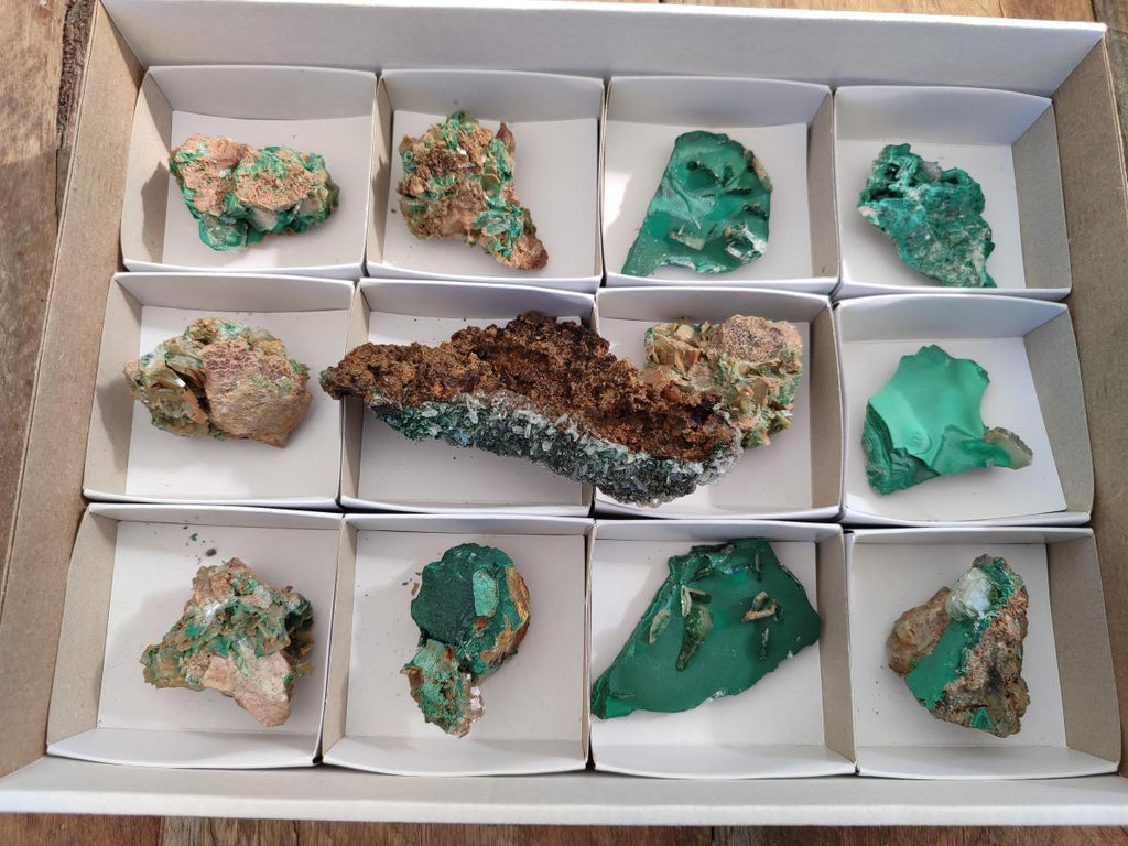 Natural Rare Bladed Barite Specimens with Malachite x 12 From Shangulowé Mine, Congo - Toprock Gemstones and Minerals 