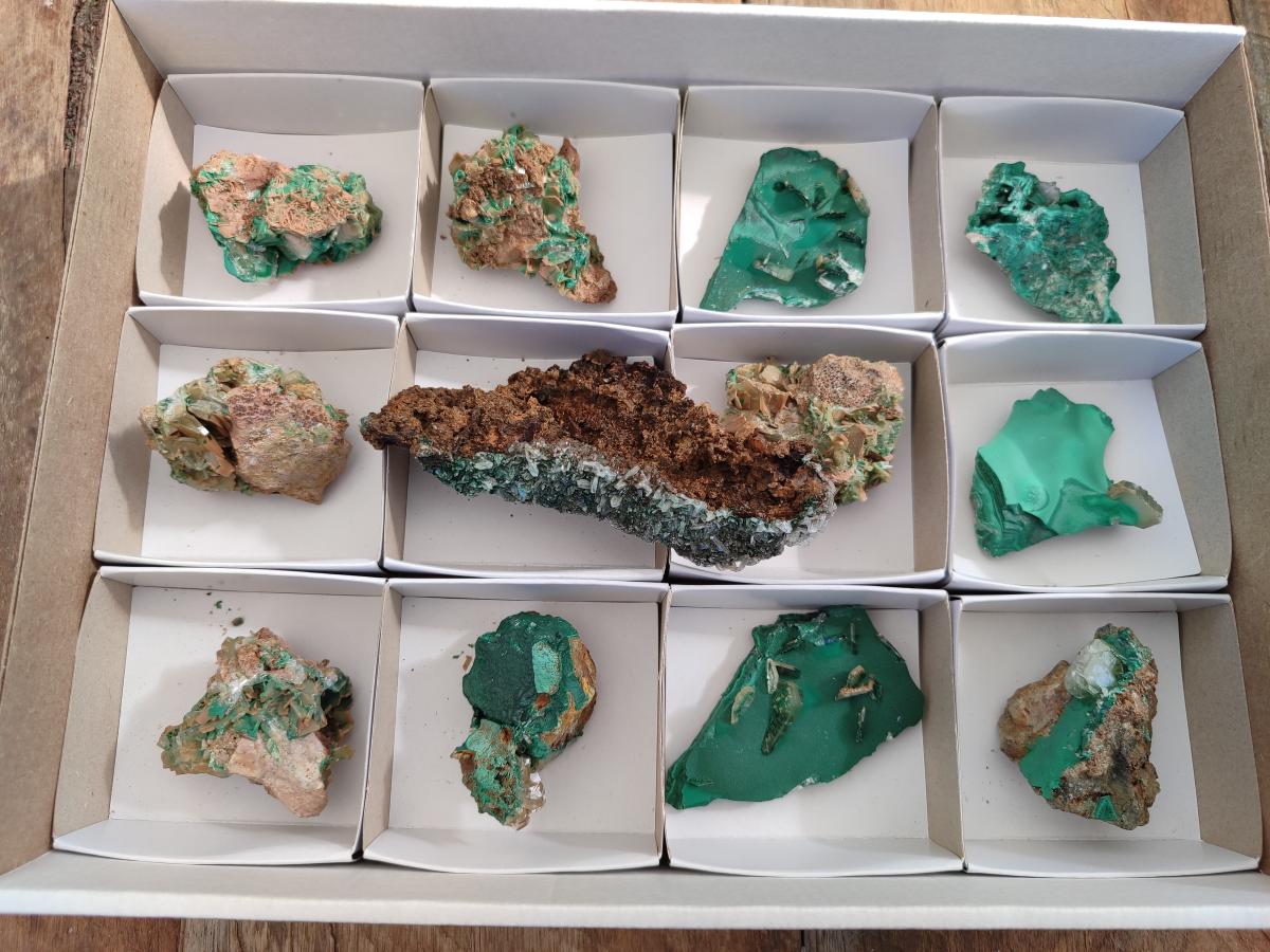 Natural Rare Bladed Barite Specimens with Malachite x 12 From Shangulowé Mine, Congo - Toprock Gemstones and Minerals 